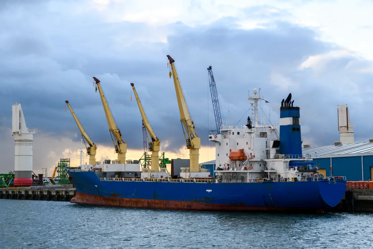Reefer vessel loading at port for the export of frozen product