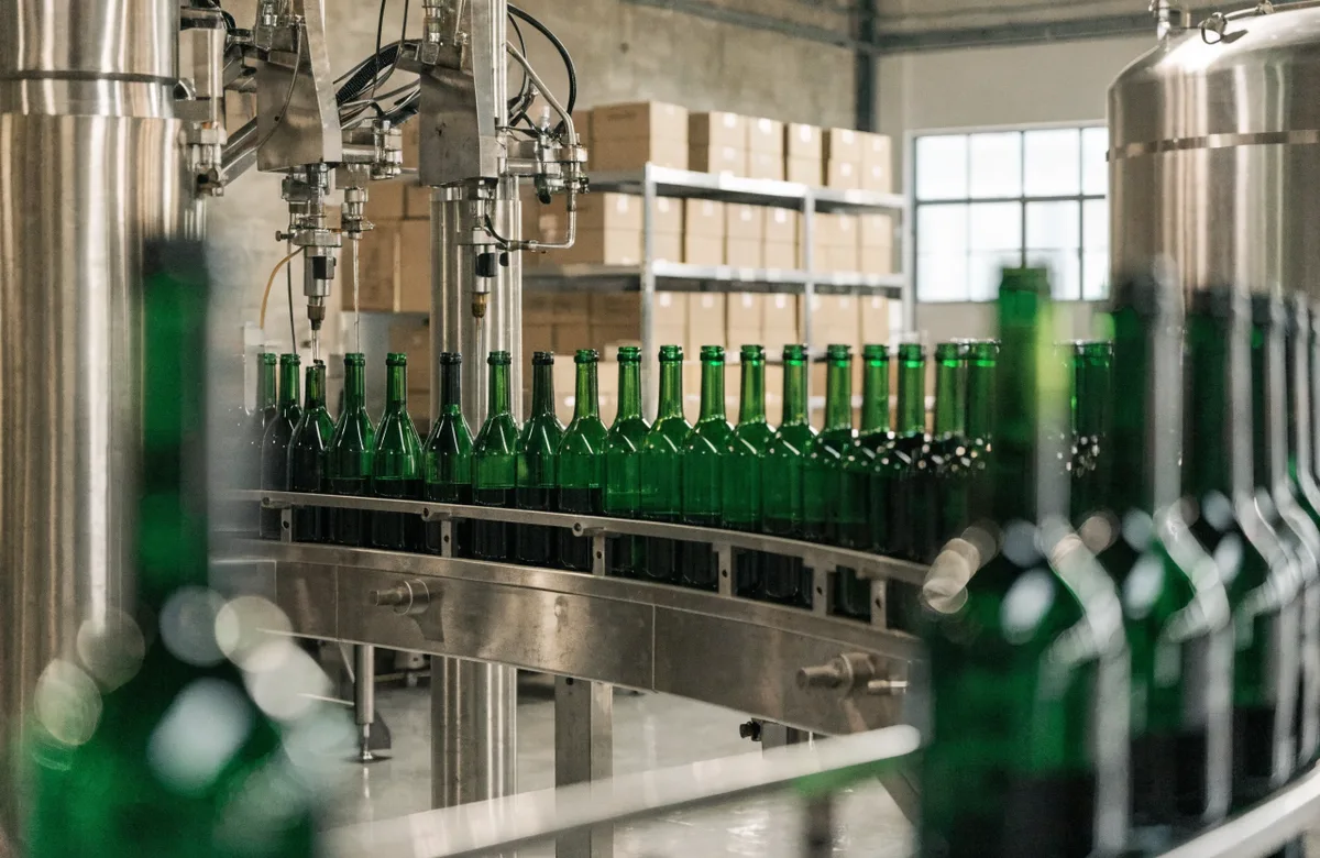 Wine bottling and labeling line for export