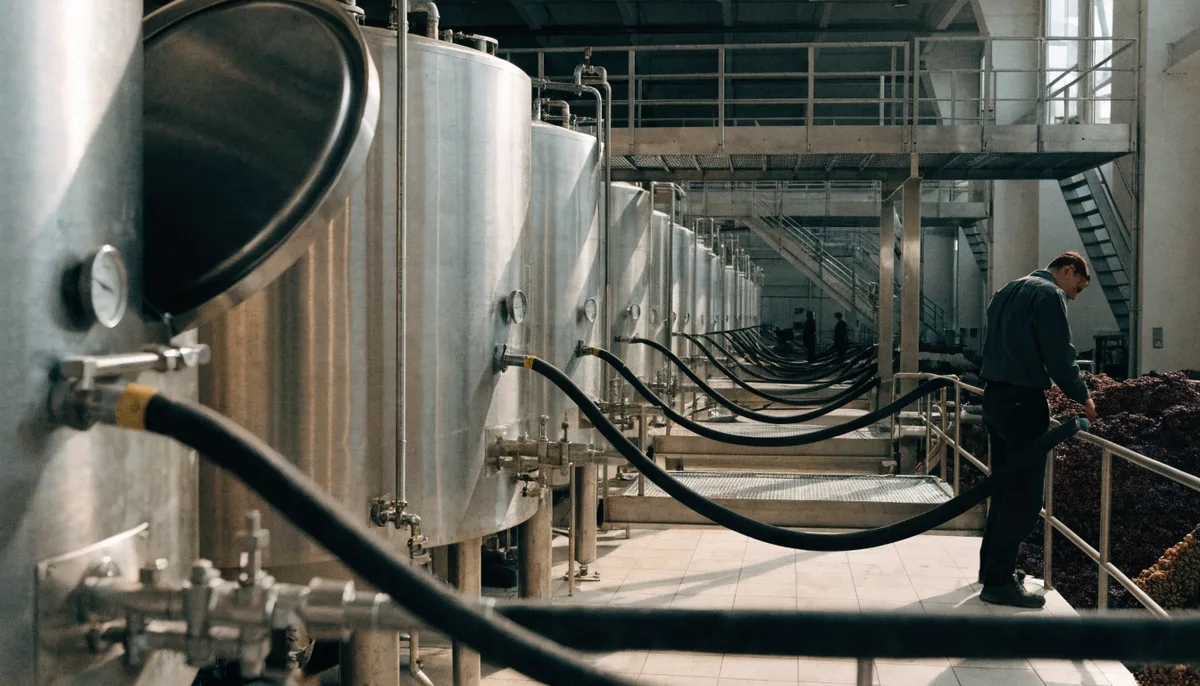 Winery with stainless-steel fermentation tanks, managed with Zeltask